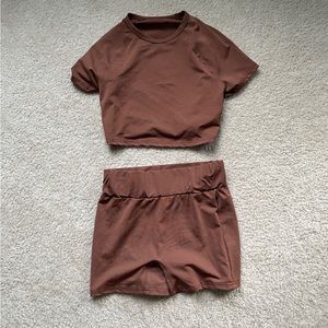 shein two piece set Petite XS Brown Crop work out